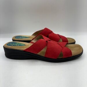 Rialto Parade Red Leather Slide Sandals Womens 10M Interwoven Straps Wedge